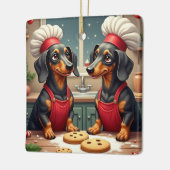 Dachshund Christmas Cookie Bakers Holiday Painting セラミックオーナメント (左)