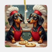 Dachshund Christmas Cookie Bakers Holiday Painting セラミックオーナメント (正面)