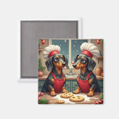 Dachshund Christmas Cookie Bakers Holiday Painting マグネット (正面/裏面)