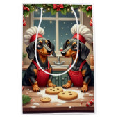 Dachshund Christmas Cookie Bakers Holiday Painting ミディアムペーパーバッグ (正面)