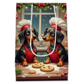 Dachshund Christmas Cookie Bakers Holiday Painting ミディアムペーパーバッグ (裏面)