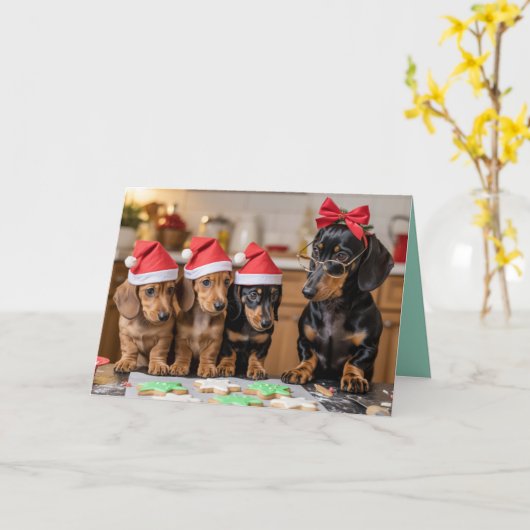 Dachshund Christmas Cookies Card カード (黄色い花)