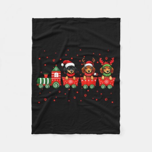 Dachshund Christmas Dog Lights Santa Xmas Pet Dog フリースブランケット (正面)