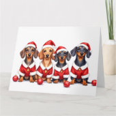 Dachshund Christmas Dress Santa Hat カード (正面)