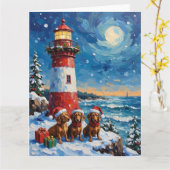 Dachshund Christmas Lighthouse Holiday カード (黄色い花)