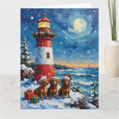 Dachshund Christmas Lighthouse Holiday カード (正面)