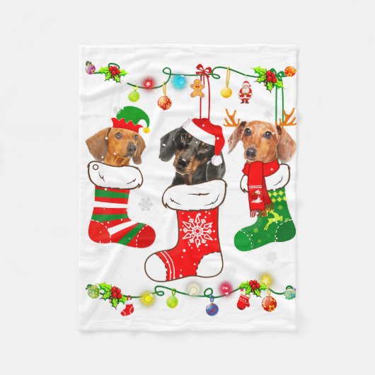 Dachshund Christmas Lights Gift Funny Xmas Dog Lov フリースブランケット (正面)