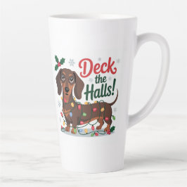 Dachshund Christmas Mug – Deck the Halls Holiday カフェラテマグ