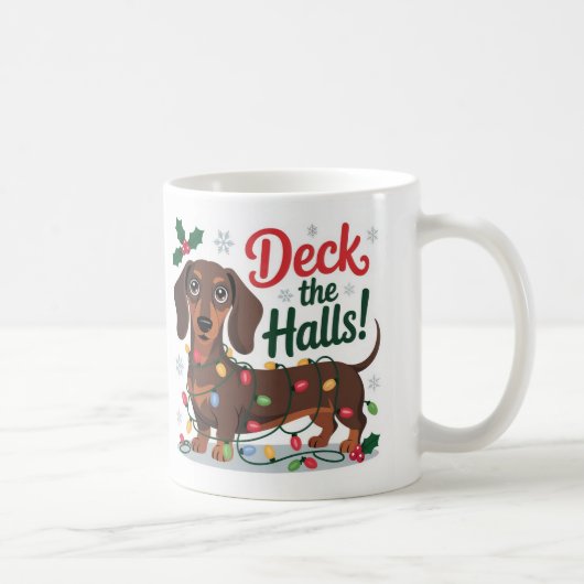 Dachshund Christmas Mug – Deck the Halls Holiday コーヒーマグカップ (右)
