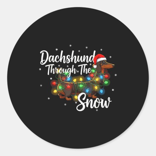Dachshund Christmas Pajamas Shirt Dachshund Throug ラウンドシール (正面)