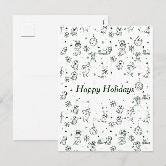 Dachshund Christmas pattern シーズンポストカード (正面/裏面)