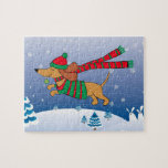 Dachshund Christmas Puzzle ジグソーパズル<br><div class="desc">Cute dachshund prancing through the snow wearing his winter finest.</div>