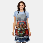 Dachshund Christmas Red Truck Holiday エプロン (着用した状態)