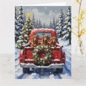 Dachshund Christmas Red Truck Holiday カード (黄色い花)