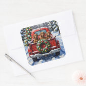 Dachshund Christmas Red Truck Holiday スクエアシール (封筒)