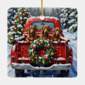 Dachshund Christmas Red Truck Holiday セラミックオーナメント (裏面)