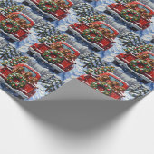 Dachshund Christmas Red Truck Holiday ラッピングペーパー (角)