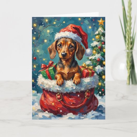 Dachshund Christmas Santa Bag Adventure カード (正面)