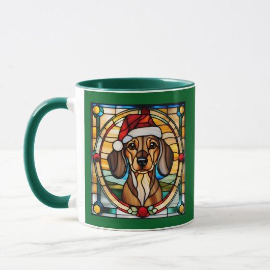 Dachshund Christmas Stained Glass マグカップ (左)