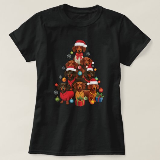 Dachshund Christmas Tree:フェスティバル・ドキシ Tシャツ (デザイン正面)