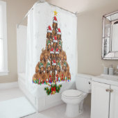 Dachshund Christmas Tree Dog Xmas Lights Pajamas F シャワーカーテン (インサイチュ)