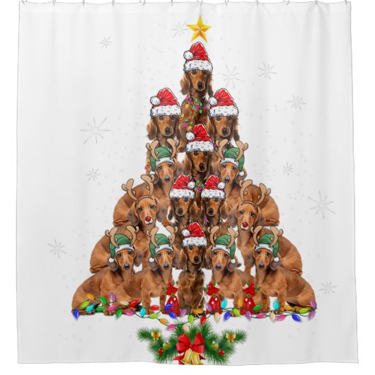 Dachshund Christmas Tree Dog Xmas Lights Pajamas F シャワーカーテン (正面)