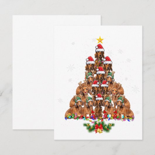 Dachshund Christmas Tree Dog Xmas Lights Pajamas F 招待状 (正面/裏面)