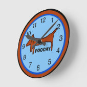 Dachshund Clock、名前の編集 ラウンド壁時計 (傾斜)