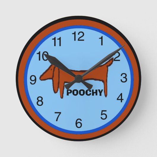 Dachshund Clock、名前の編集 ラウンド壁時計 (正面)