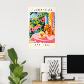 Dachshund Coffee Print Matisse Style Pink Kitchen ポスター (ホームオフィス)