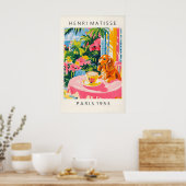 Dachshund Coffee Print Matisse Style Pink Kitchen ポスター (キッチン)