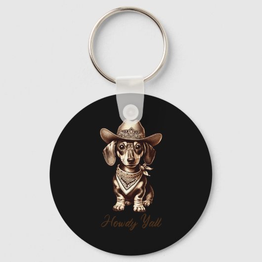 Dachshund Cowboy Cute Sausage Dog Cowboy Weiner Pu キーホルダー (正面)