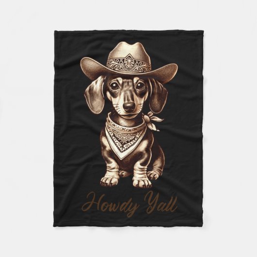 Dachshund Cowboy Cute Sausage Dog Cowboy Weiner Pu フリースブランケット (正面)