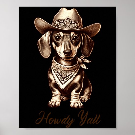 Dachshund Cowboy Cute Sausage Dog Cowboy Weiner Pu ポスター (正面)