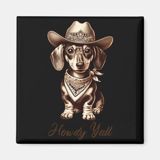 Dachshund Cowboy Cute Sausage Dog Cowboy Weiner Pu マグネット (正面)