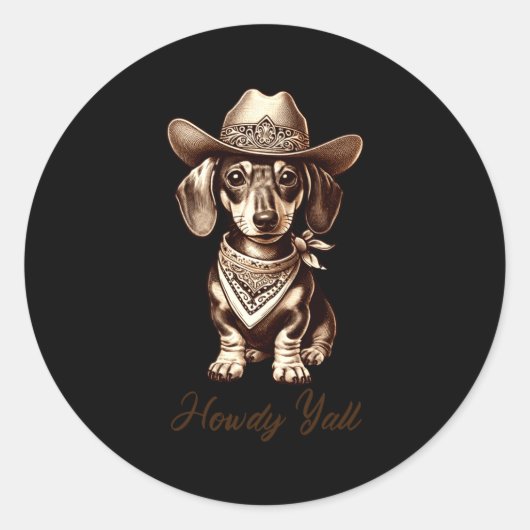 Dachshund Cowboy Cute Sausage Dog Cowboy Weiner Pu ラウンドシール (正面)