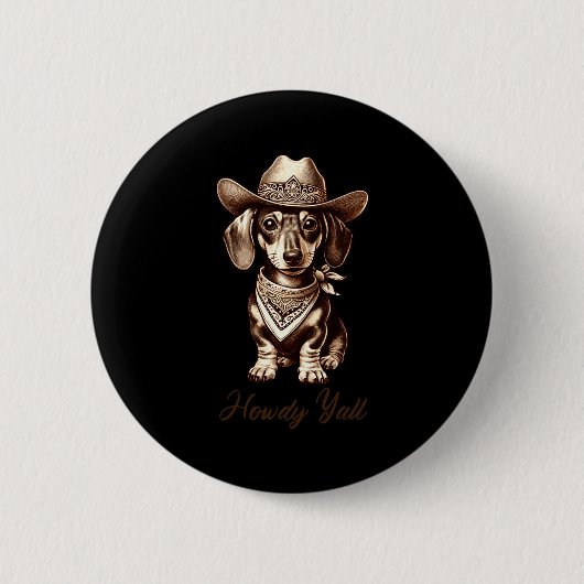 Dachshund Cowboy Cute Sausage Dog Cowboy Weiner Pu 缶バッジ (正面)