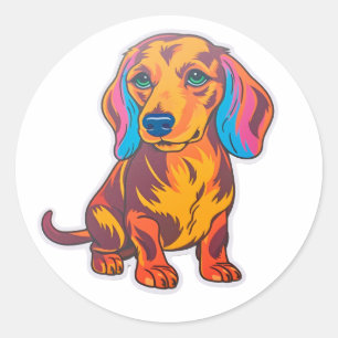 Dachshund Delights: Pawsome ポップ・アートの Art Sticker E ラウンドシール