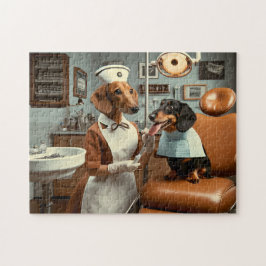 Dachshund Dentist Retro Canine Dental ジグソーパズル