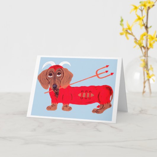 Dachshund Devil カード (黄色い花)