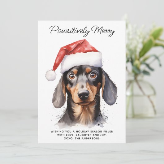 Dachshund Dog 2025カレンダーかわいいメリークリスマス シーズンカード (スタンド正面)