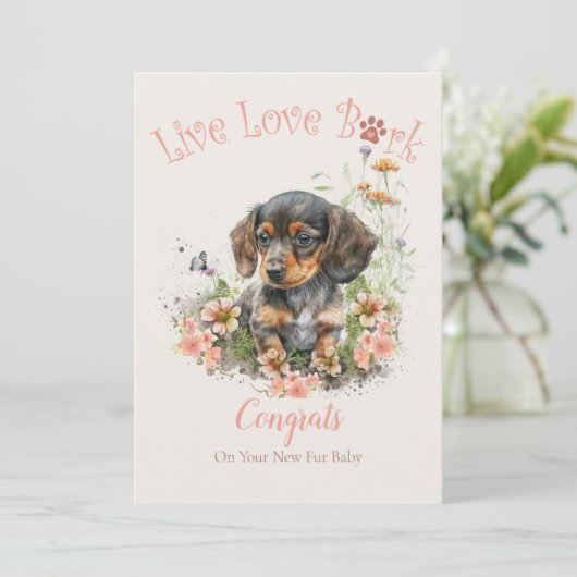Dachshund Dog Adoption、Gotcha Day カード (スタンド正面)