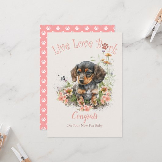 Dachshund Dog Adoption、Gotcha Day カード (正面/裏面インサイチュ)