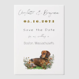Dachshund Dog and Wilflowers Save the Date ベラム紙招待状