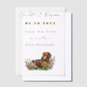 Dachshund Dog and Wilflowers Save the Date ベラム紙招待状 (オフセット)