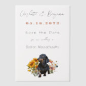 Dachshund Dog and Wilflowers Save the Date ベラム紙招待状 (正面)