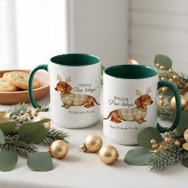 Dachshund Dog Antlers Christmas Checkered Sweater  マグカップ