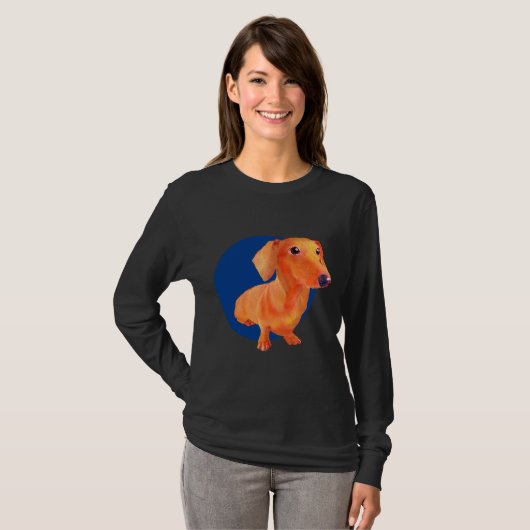 Dachshund Dog Art With Blue Background Tシャツ (正面フル)