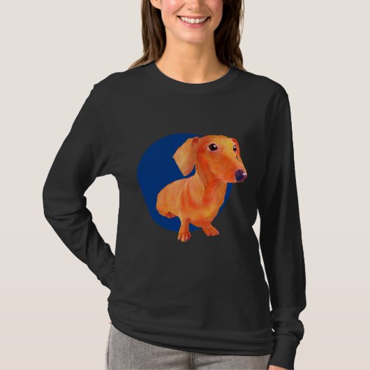 Dachshund Dog Art With Blue Background Tシャツ (正面)