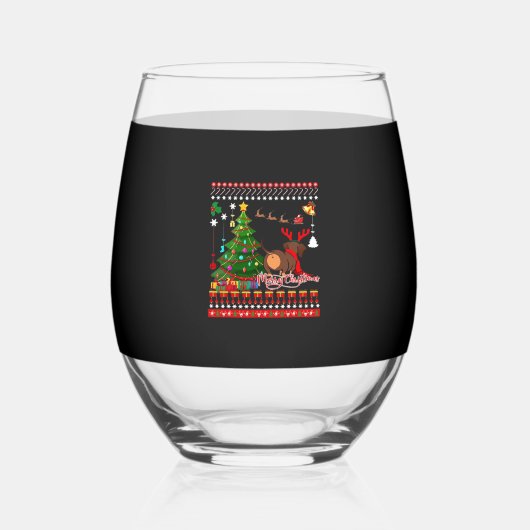 Dachshund Dog Butt Christmas Ugly Classic T-Shirt ステムなしワイングラス (正面)